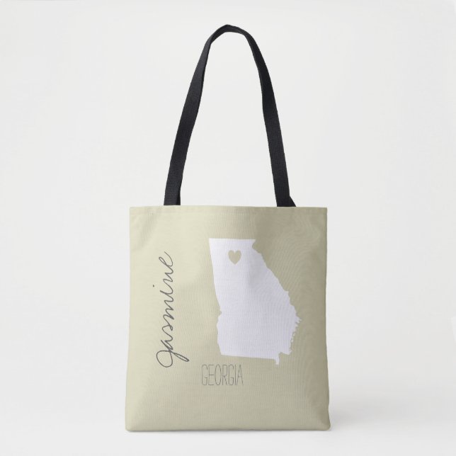 Georgia state map with heart personalise name tote bag (Front)