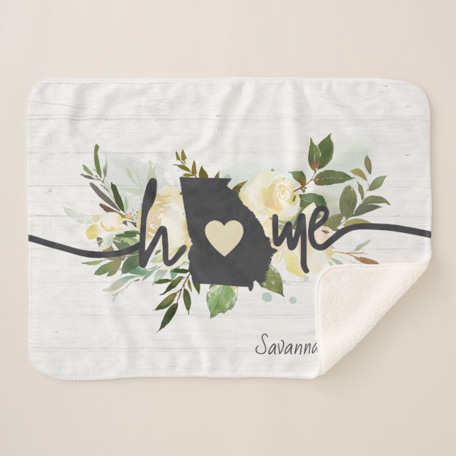 Georgia State Personalised Your Home City Rustic Sherpa Blanket (Front (Horizontal))