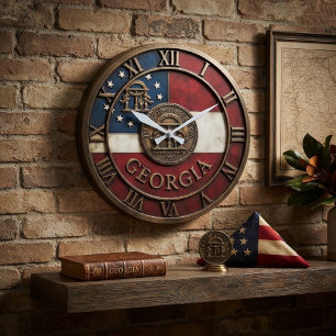 Georgia State Seal and Flag Rustic Metal Large Clock