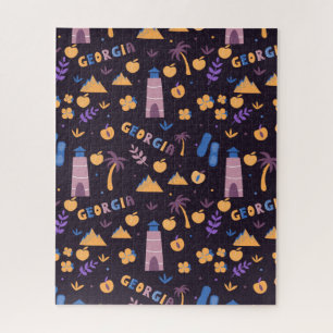 Georgia State Symbols - Peach, Watertower, Flowers Jigsaw Puzzle