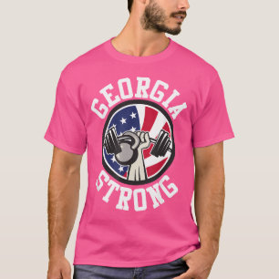 Georgia Strong Barbell Kettlebell And American Fla T-Shirt