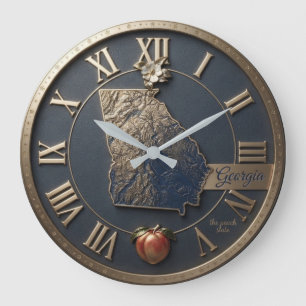 Georgia Topographic State Map and Peach Luxury Art Large Clock