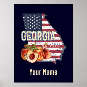 Georgia United States Retro State Map Vintage USA Poster