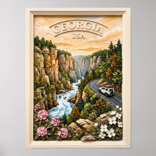 Georgia US Road Trip Vintage 3D Textured Landscape Poster