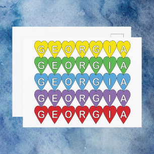 Georgia US State Hearts Rainbow Postcard