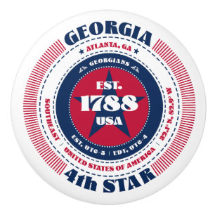 Georgia US State Red White Blue Typography Ceramic Knob