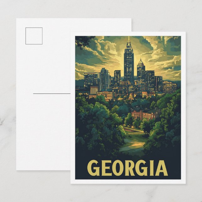 Georgia USA Art Vintage Illustration Travel Postcard (Front/Back)