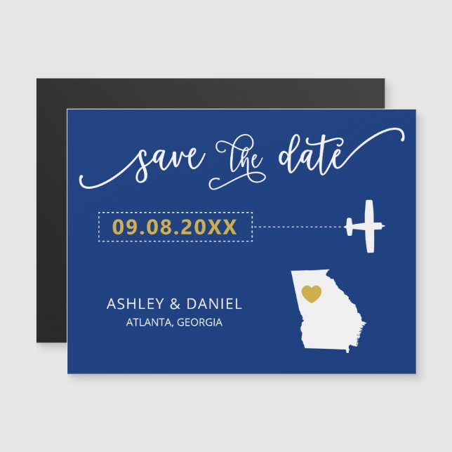 Georgia Wedding Save the Date Card, Map Magnetic Invitation (Front/Back)
