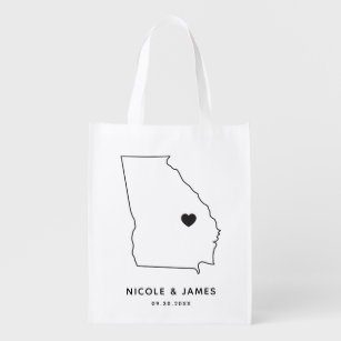 Georgia Wedding Welcome Bag Map Tote with Heart