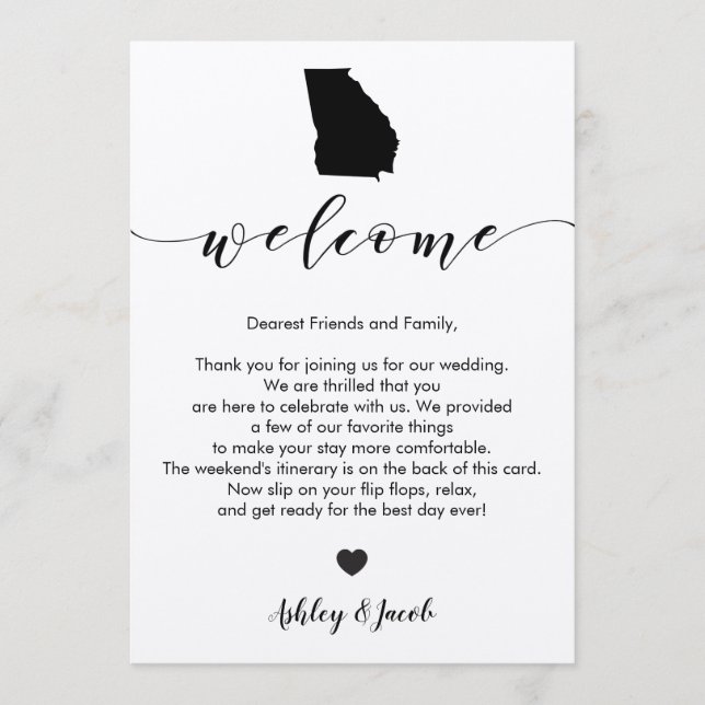 Georgia Wedding Welcome Letter & Itinerary Card (Front)