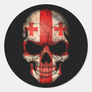 Georgian Flag Skull on Black Classic Round Sticker