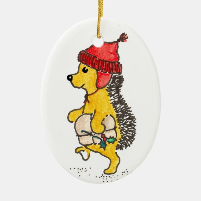 Georgie Hedgehog Ceramic Tree Decoration (Front)
