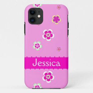Gepersonaliseerde bloemen patroon met naam iPhone 11 case