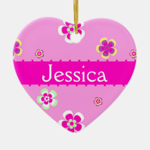 Gepersonaliseerde bloemen patroon met naam ceramic tree decoration