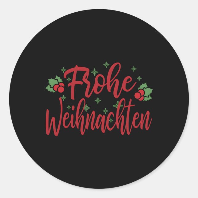 Ger Ornats Merry Frohe Weihnachten Classic Round Sticker (Front)