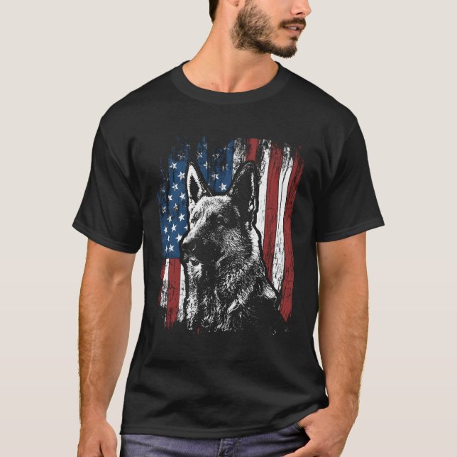 Ger Shepherd 4Th Of July American Flag T-Shirt (Front)