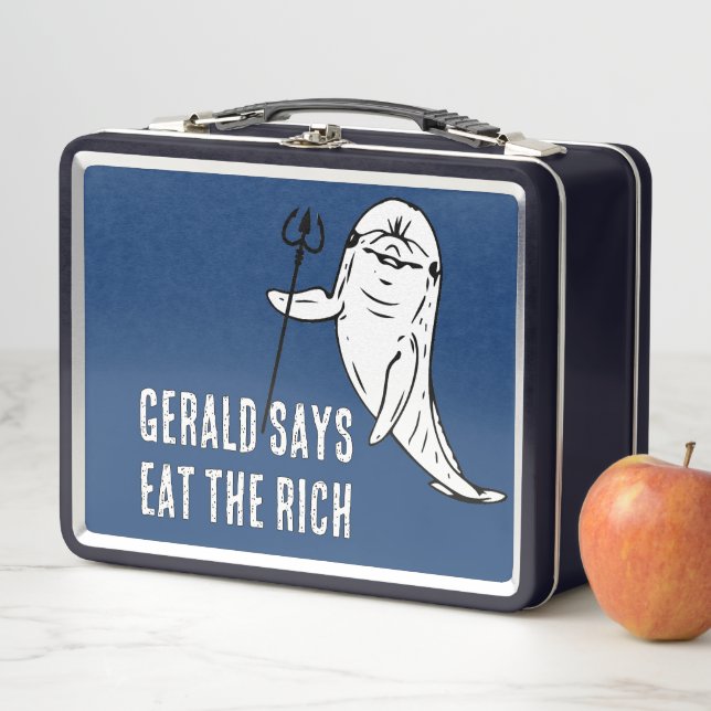 Gerald says Eat the Rich Metal Lunch Box (In Situ)