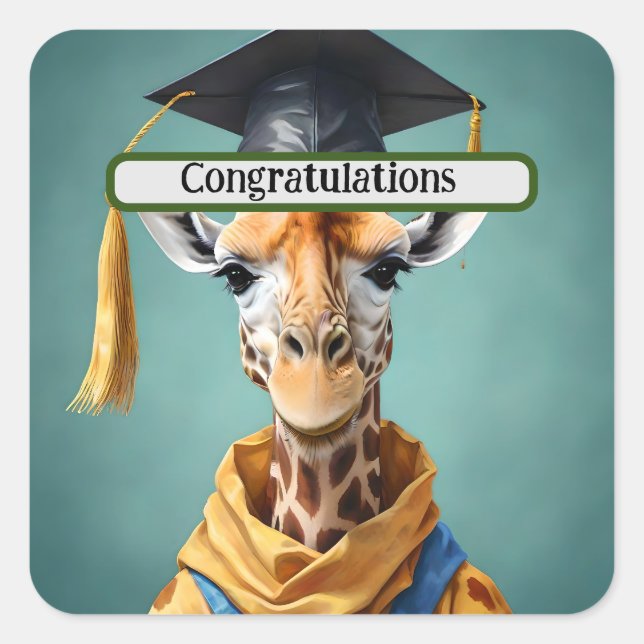Gerald The Giraffe Graduates, Congratulations Square Sticker (Front)