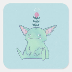 Gerald the Goblin Cute Grumpy Fantasy Creature Square Sticker