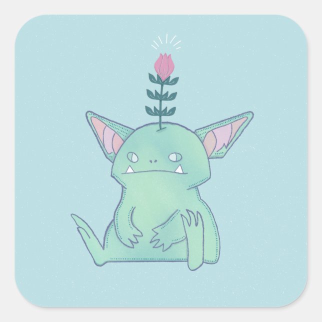 Gerald the Goblin | Cute Grumpy Fantasy Creature  Square Sticker (Front)