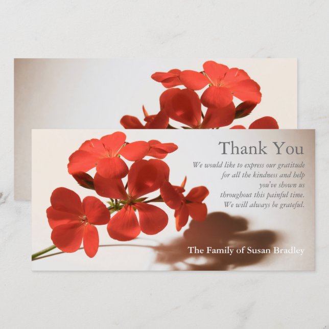 Geranium 2 Sympathy Thank You matching stamp (Front/Back)