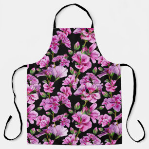 Geranium branches, watercolor pink buds. apron