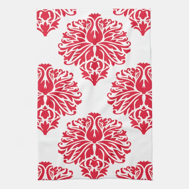 Geranium Elegant Damask Tea Towel (Vertical)