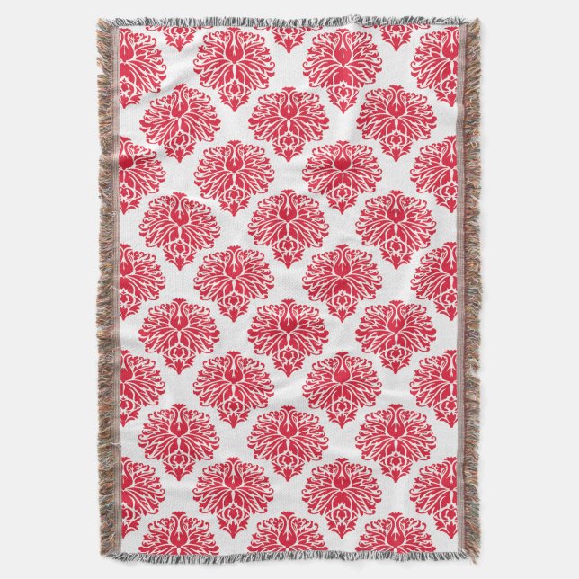 Geranium Elegant Damask Throw Blanket (Front Vertical)
