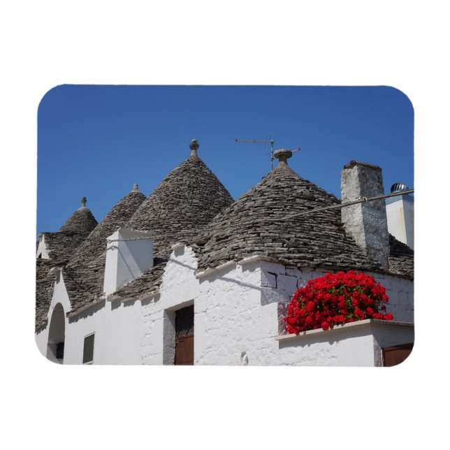Geranium flowers and trulli houses in Alberobello Magnet (Horizontal)