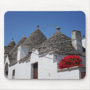 Geranium flowers and trulli houses in Alberobello Mouse Mat