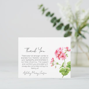 Geranium Funeral Thank You Card Bereavement