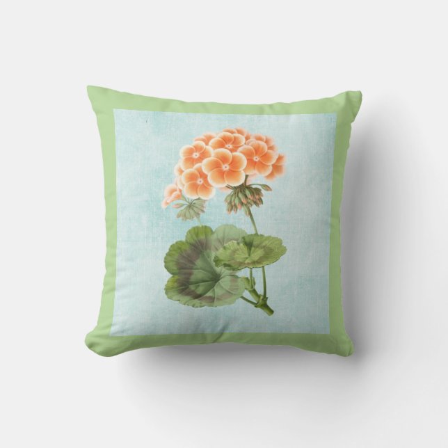 Geranium on Aged Denim Cushion (Front)