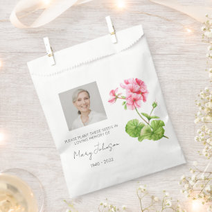 Geranium Simple Photo Funeral Seed Favour Bags
