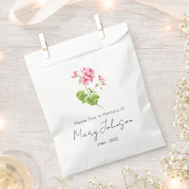 Geranium | Simple Seed packet Funeral  Favour Bags (Clipped)