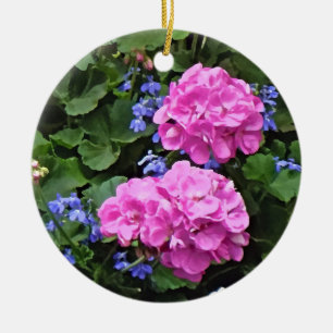 Geraniums and Periwinkle Ceramic Tree Decoration