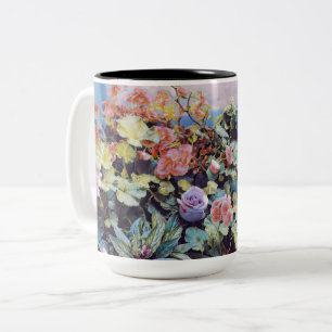 GERANIUMS,BEGONIAS AND ROSE Two-Tone COFFEE MUG