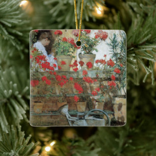 Geraniums by Childe Hassam, Vintage Impressionism Ceramic Ornament