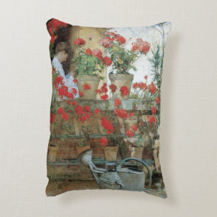 Geraniums by Childe Hassam, Vintage Impressionism Decorative Cushion