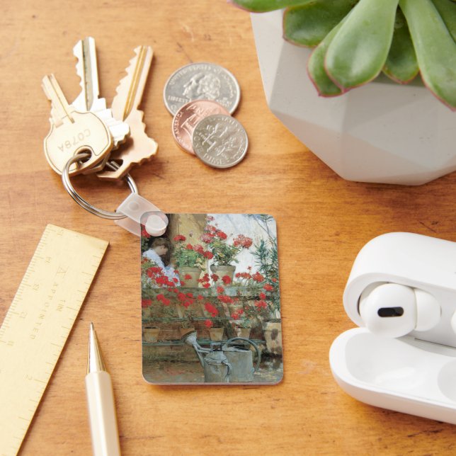 Geraniums by Childe Hassam, Vintage Impressionism Key Ring (Desk)