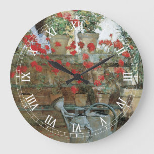 Geraniums by Childe Hassam, Vintage Impressionism Large Clock