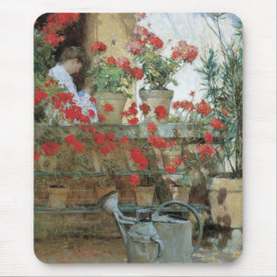 Geraniums by Childe Hassam, Vintage Impressionism Mouse Mat
