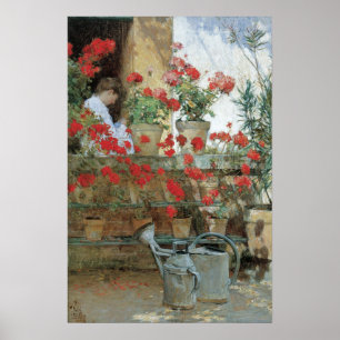Geraniums by Childe Hassam, Vintage Impressionism Poster