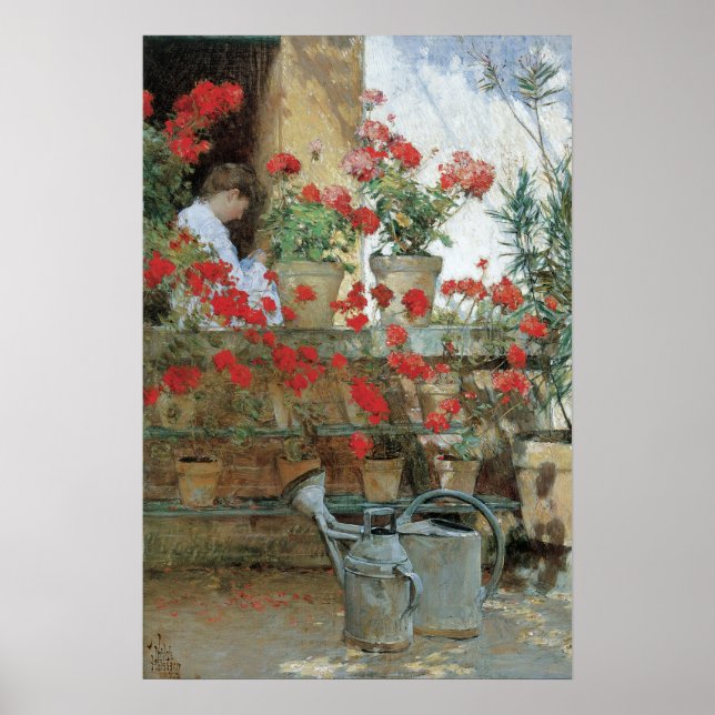 Geraniums by Childe Hassam, Vintage Impressionism Poster (Front)