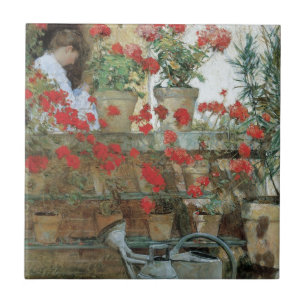 Geraniums by Childe Hassam, Vintage Impressionism Tile