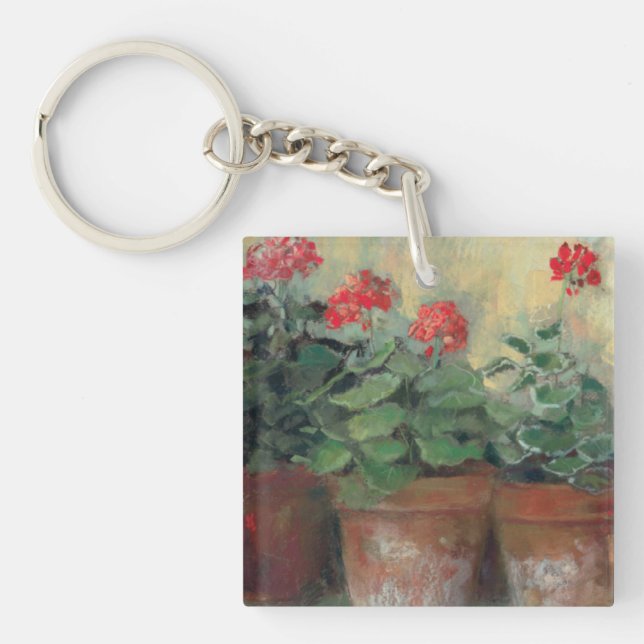 Geraniums in Pots Key Ring (Front)