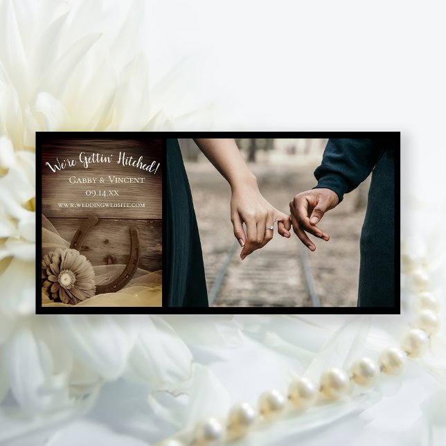 Gerber Daisy and Horseshoe Western Sepia  Wedding Save The Date (Creator Uploaded)