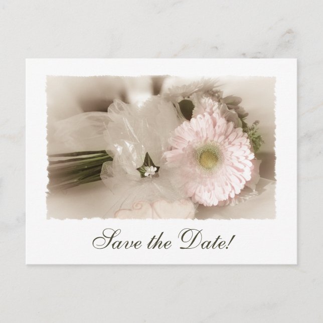 Gerber Daisy Pink Wedding Save the Date Postcard (Front)