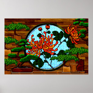 Gerbera and Bonsai Trees (Semi-Gloss Poster) Poster