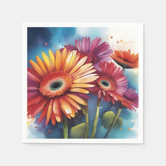 Gerbera Daisies Flowers Colourful Napkin (Front)