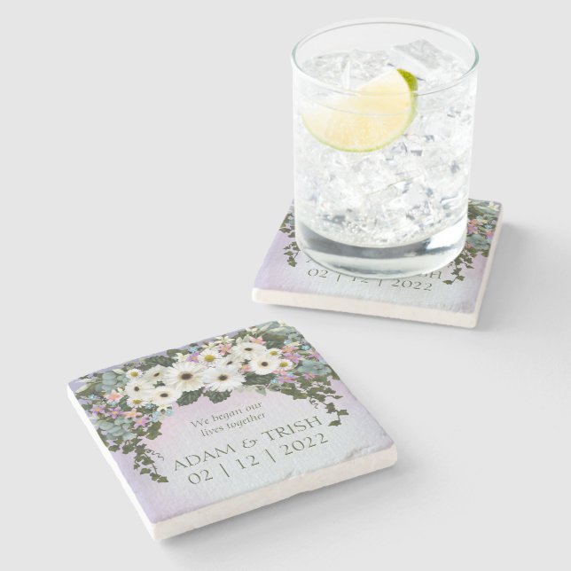 Gerbera Daisies Swag Stone Coaster (Side)